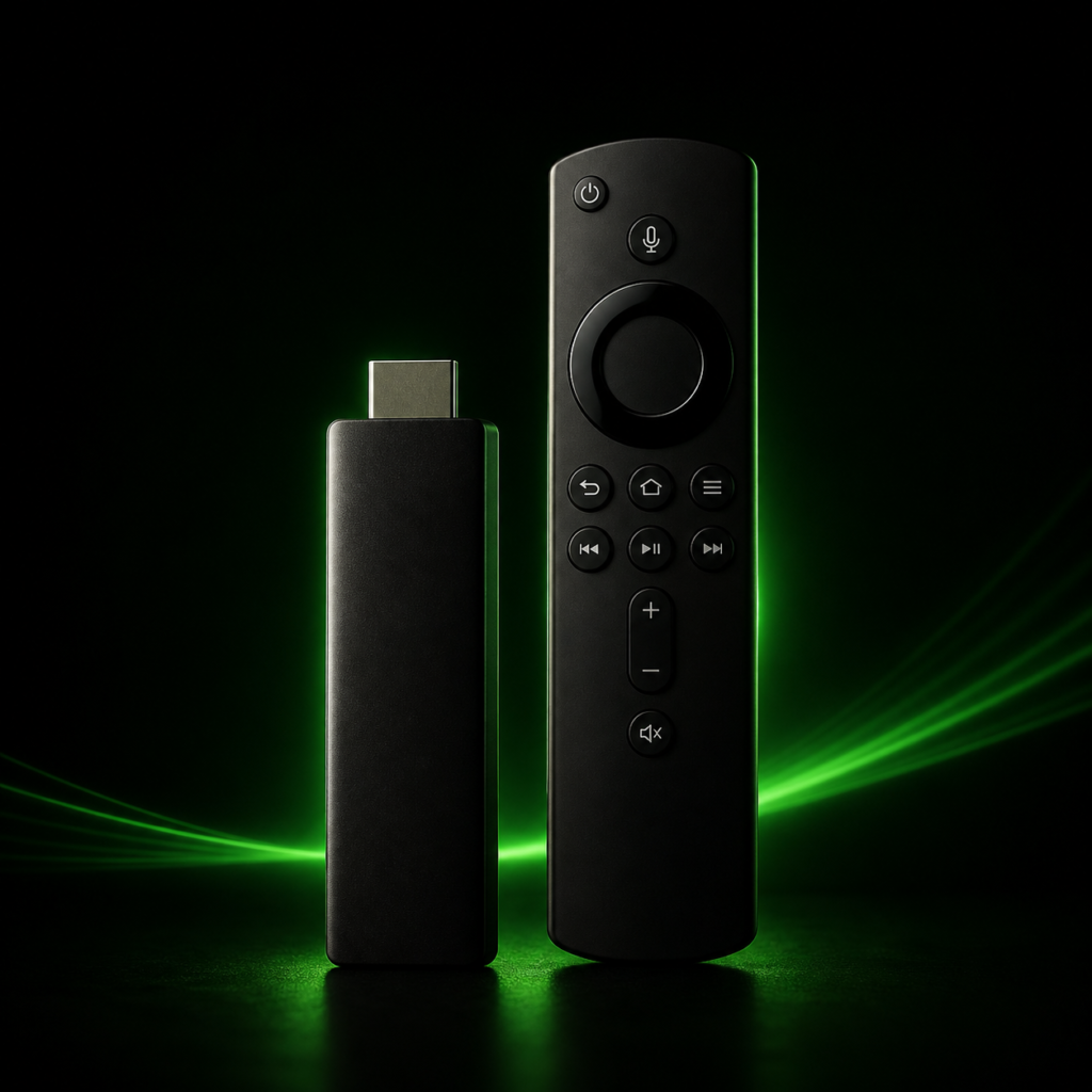 voodoo streams iptv firestick device streaming setup dark green theme remote and stick